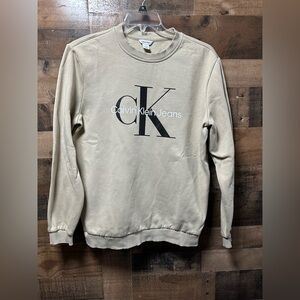Calvin Klein Jeans Men’s Logo Crewneck Sweatshirt Medium Tan Pullover